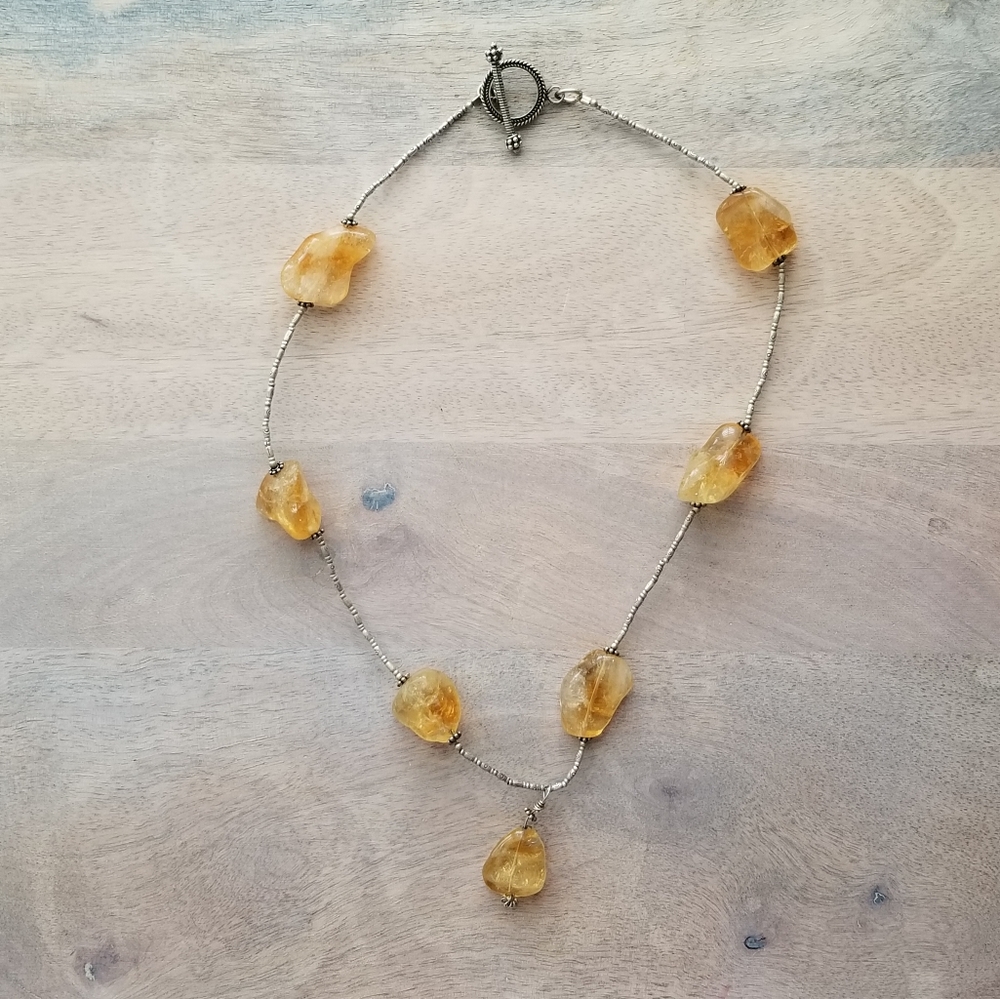 Silver and Yellow Beaded Necklace